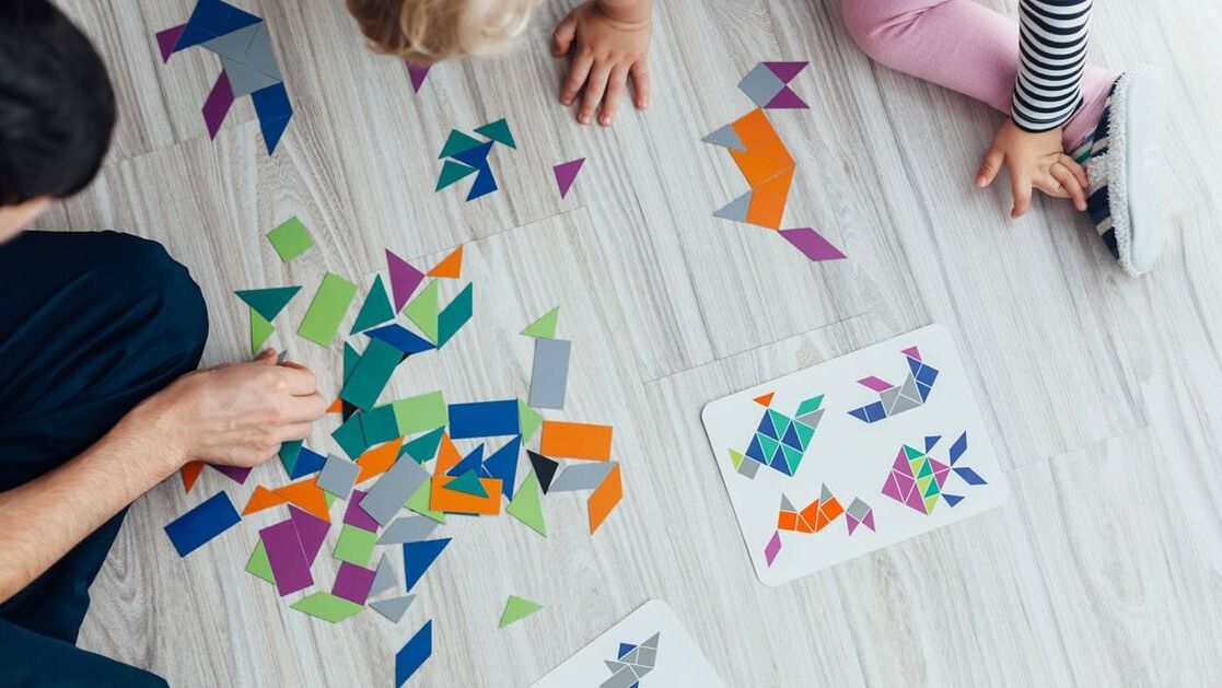 learning hands-on kid and adult shapes paper floor