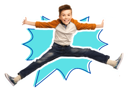 kid boy jumping with comic background